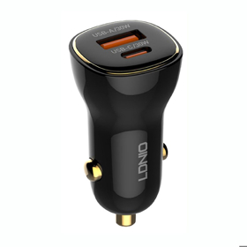 LDNIO მანქანის დამტენი + კაბელი C103 Type C-Lightning 60W Dual USB Super Fast Car charger შავი