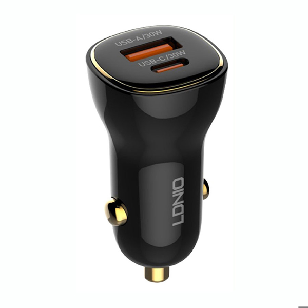 LDNIO მანქანის დამტენი + კაბელი C103 Type C-Lightning 60W Dual USB Super Fast Car charger შავი