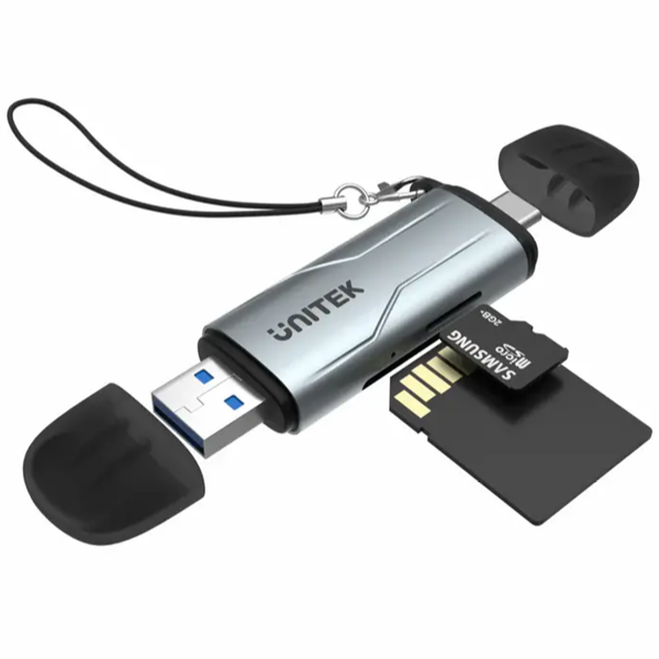 ბარათის წამკითხველი, R1010A, UNITEK, USB A/C to Micro SD/SD Card წამკითხავი. R1010A