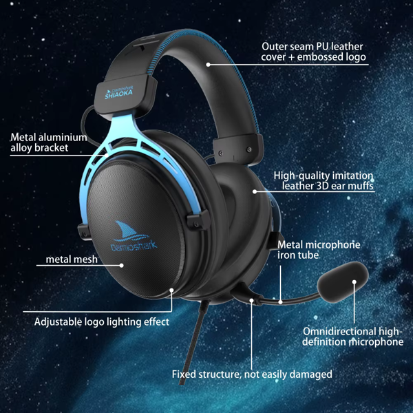 Darmoshark T3 Gaming Headphones Wired Headsets With Mic 7.1 Stereo Surround EQ Esports Game Movie Music Over-ear Earphones