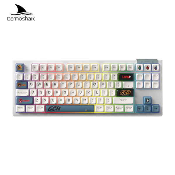 Darmoshark TOP87 Trio-Mode Mechanical RGB Gaming Keyboard Matcha Switch White
