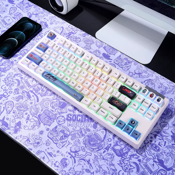 Darmoshark TOP87 Trio-Mode Mechanical RGB Gaming Keyboard Matcha Switch White