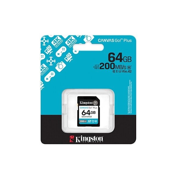 Flash Card/ Kingston Canvas Go Plus 64GB SD Card | Up to 200MB/s | Class 10, UHS-I, U3, V30 | SDG4/64GB