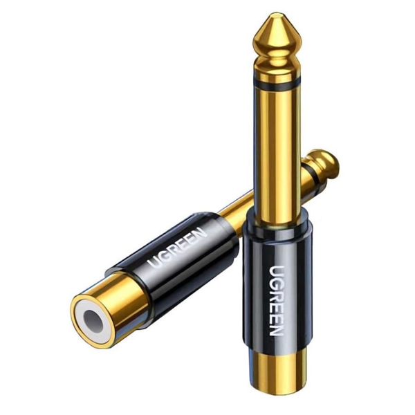 აუდიო ადაპტერი UGREEN AV169 (80731), 6.35mm Male to RCA Female Adapter, Black/Gold