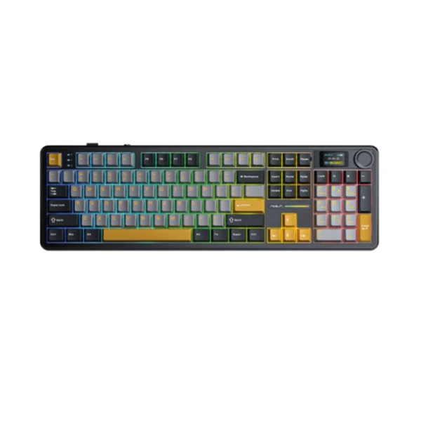 კლავიატურა: AULA F108 PRO Tri-Mode RGB Mechanical Keyboard Gray/Yellow (Reaper Switch)
