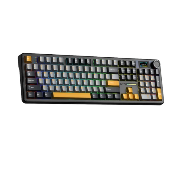 კლავიატურა: AULA F108 PRO Tri-Mode RGB Mechanical Keyboard Gray/Yellow (Reaper Switch)