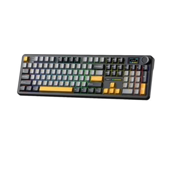 კლავიატურა: AULA F108 PRO Tri-Mode RGB Mechanical Keyboard Gray/Yellow (Reaper Switch)