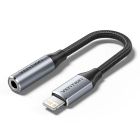 VENTION BMBHA Cotton Braided Lightning Male to 3.5MM Earphone Jack Adapter 0.1M Gray Aluminum Alloy Type