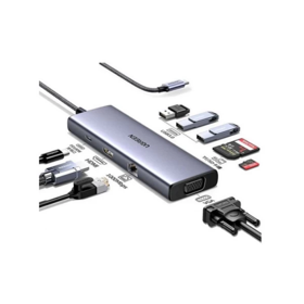 USB ჰაბი UGREEN CM498 (15600), USB-C, USB, HDMI, VGA, RJ45, SD, TF, Hub, Gray