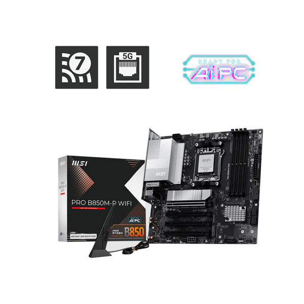 MSI Motherboard PRO B850M-P WIFI sAM5 B850 4xDDR5 M.2 HDMI DP Wi-Fi BT mATX