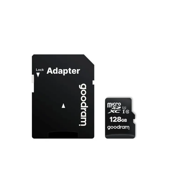 მეხსიერება M1AA-1280R12; 128GB MICRO CARD class 10 UHS I + adapter GOODRAM 5908267930168