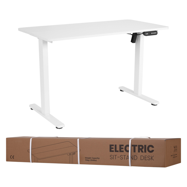 2E Computer Desk CE120W, height 72-120cm, electric motor, tabletop 120 60cm (white), metal base (white)