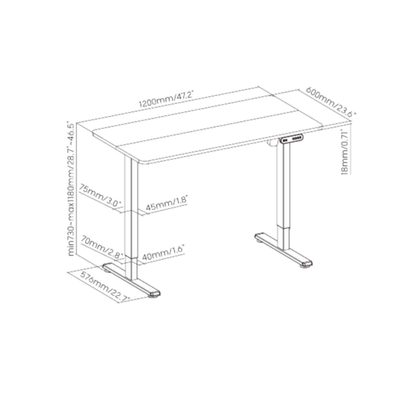 2E Computer Desk CE120W, height 72-120cm, electric motor, tabletop 120 60cm (white), metal base (white)