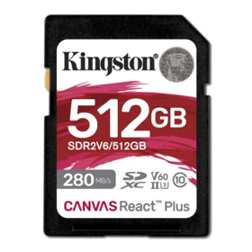 Flash Card/ Kingston 512GB Canvas React Plus SD Card | Up to 280MB/s | High Performance Photography | Class 10 UHS-II