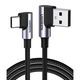 USB კაბელი UGREEN US176 (20855), 18W, USB-A to Type-C 90 Degree, 0.5m, Space Gray
