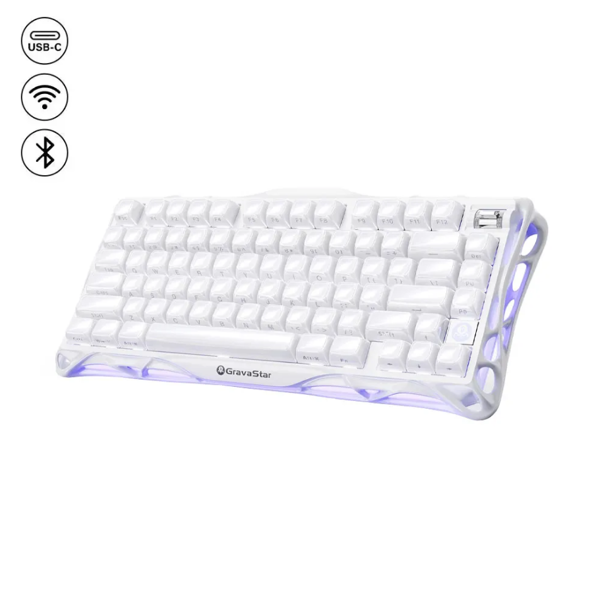 Mechanical keyboard GravaStar Mercury K1 80keys, GravaStar x Kailh Cheery Pink, EN, BT/WL/USB, Opaline White