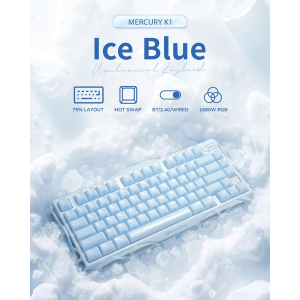 Keyboard GravaStar Mercury K1 80keys, GravaStar x Kailh Cheery Pink, EN, BT/WL/USB, Ice Blue GSK1_BLU