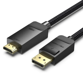 VENTION HFKBJ Cotton Braided 4K DP Male to HDMI-A Male HD Cable 5M Black (DP TO HDMI)