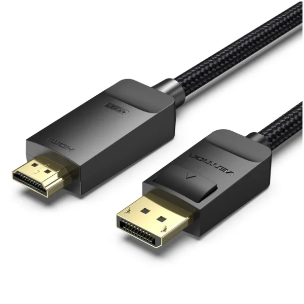 VENTION HFKBJ Cotton Braided 4K DP Male to HDMI-A Male HD Cable 5M Black (DP TO HDMI)