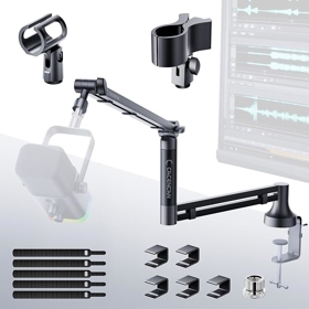 M05 Pro Boom Arm, 360° Rotatable Microphone Stand with Desk Mount, Foldable Desk
Mic Arm with 3/8'' to 5/8'' Screw Adapter, Microphone Arm for Live Streaming, Gaming,Podcasting, Radio/