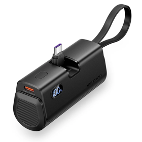 VENTION FHQB0 LED Display 4800mAh Power Bank (USB-C + Lightning + USB-C) 22.5W Black Foldable USB-C Type