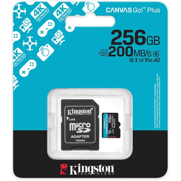 მეხსიერების ბარათი, SDCG4/256GB, KINGSTON, 256GB microSD Canvas Go Plus.
