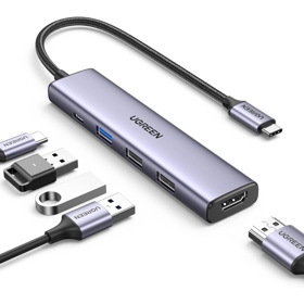 USB-C ჰაბი UGREEN CM478 (15495) Revodok 105, Type-C, USB, HDMI, PD, Hub, Grey